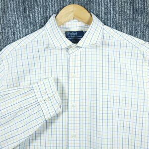 Polo Ralph Lauren Shirt Mens 17.5 36/37 White Blue Check Regent Button Up Pony